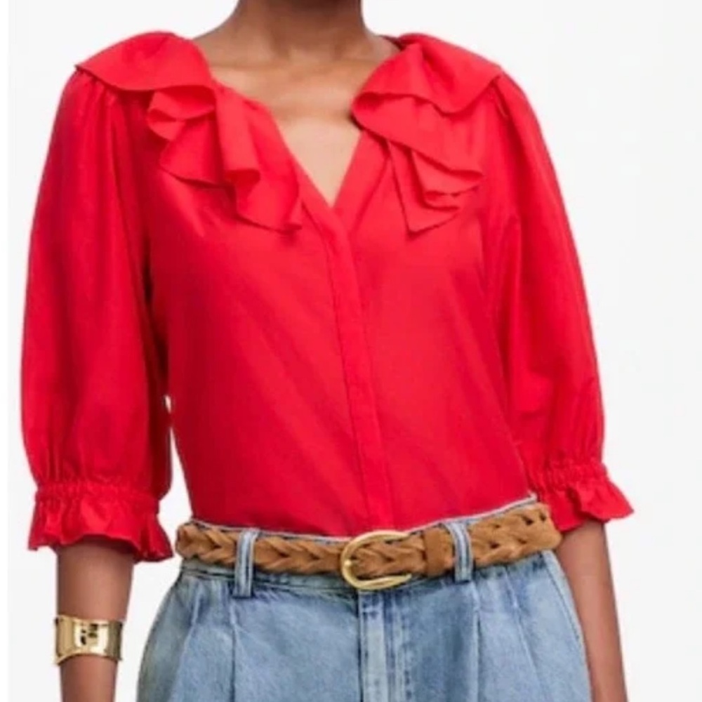 Madewell Vibrant Red Ruffle Blouse